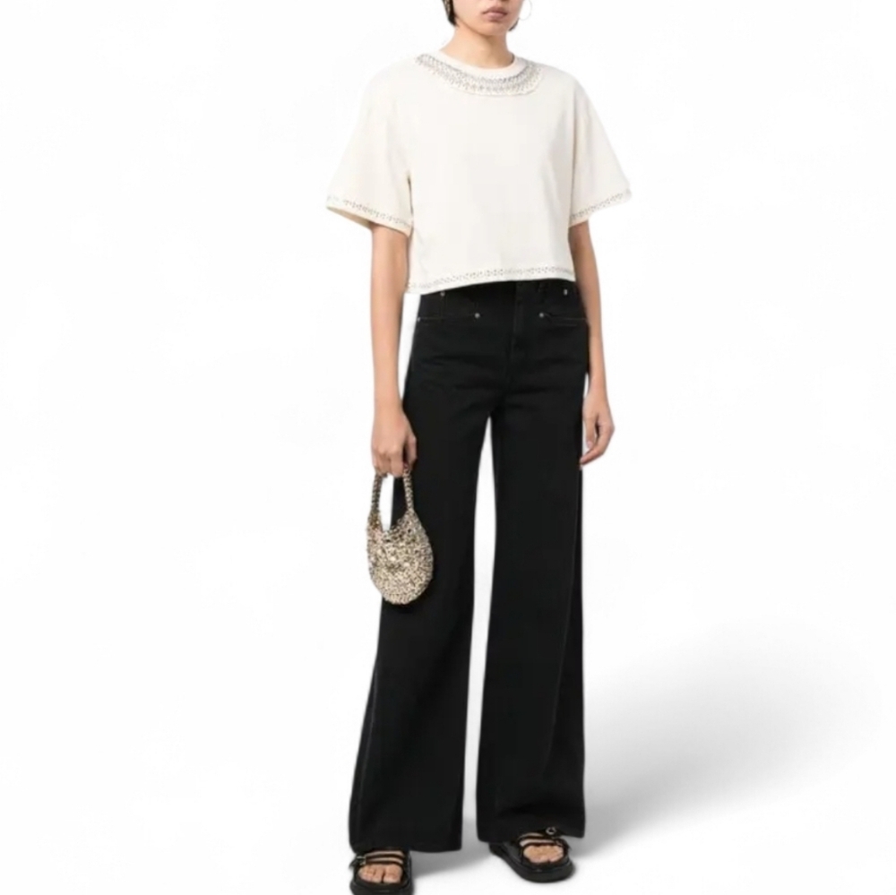 Paco Rabanne Stud Embellished Cropped Cotton Tee Size Large